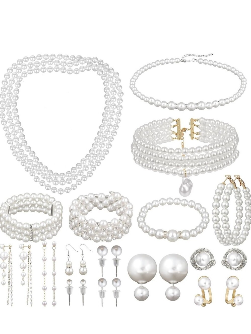 Classic White Faux Pearl Jewelry Set – Elegant Women's Pearls